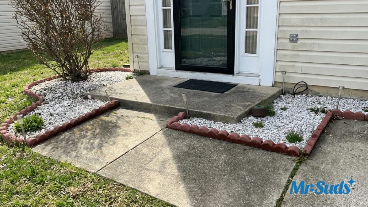 White milky blush on sealed concrete pavers caused by trapped moisture in the sealer film