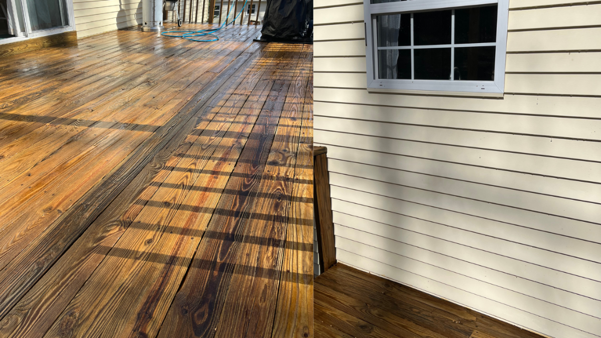 Permanent-looking mold and tannin stains on composite decking in Connecticut