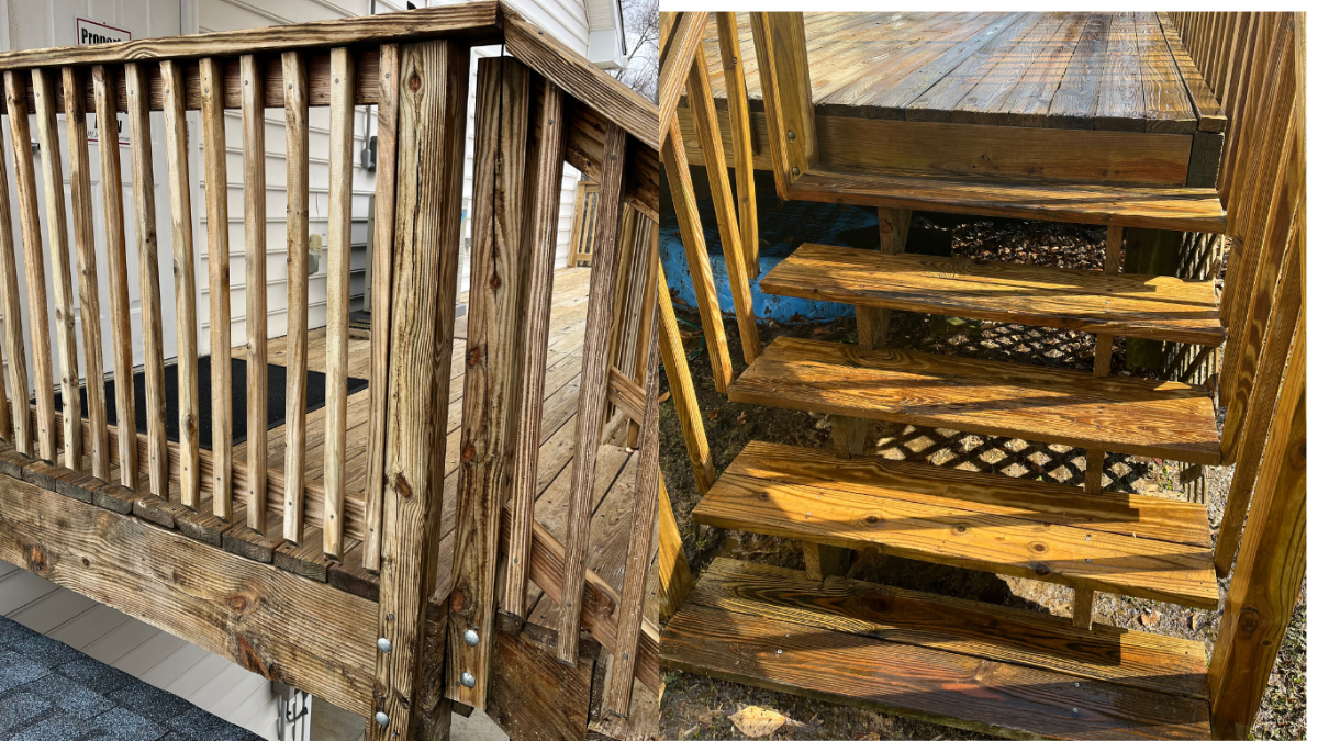 Permanent-looking mold and tannin stains on composite decking in Connecticut