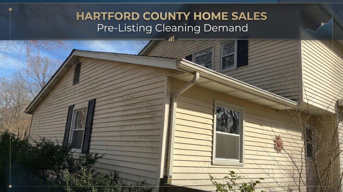 Hartford County home sales and pre-listing exterior cleaning for a Connecticut home with clean siding, driveway and front walkway.