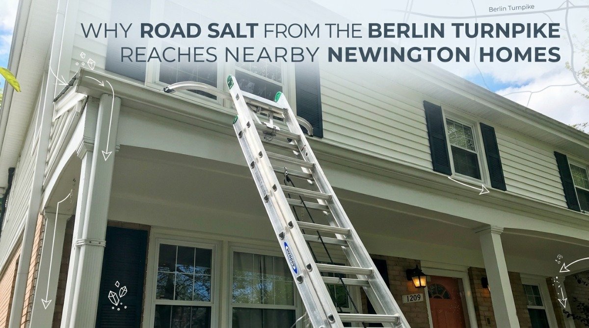 Berlin Turnpike road salt leaving a gray film on Newington home siding