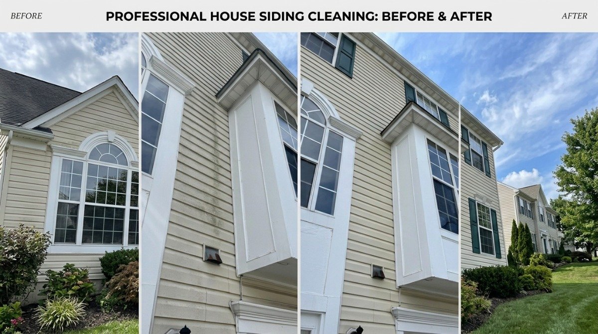 Green algae film growing on vinyl siding in Newington CT