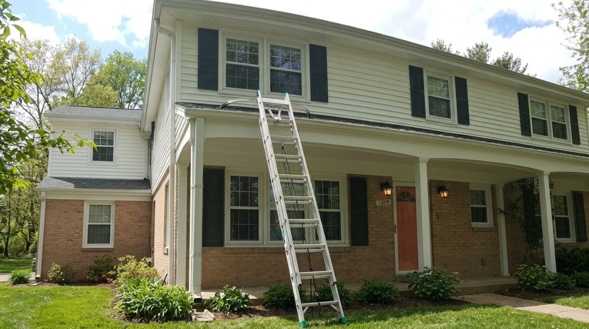 Dirty vinyl siding awaiting professional house washing in Newington